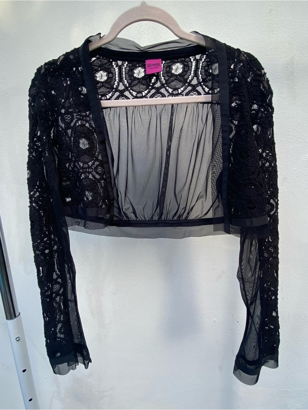 Save The Queen Black Lace & Mesh Sheer Bolero Cardigan Size Medium